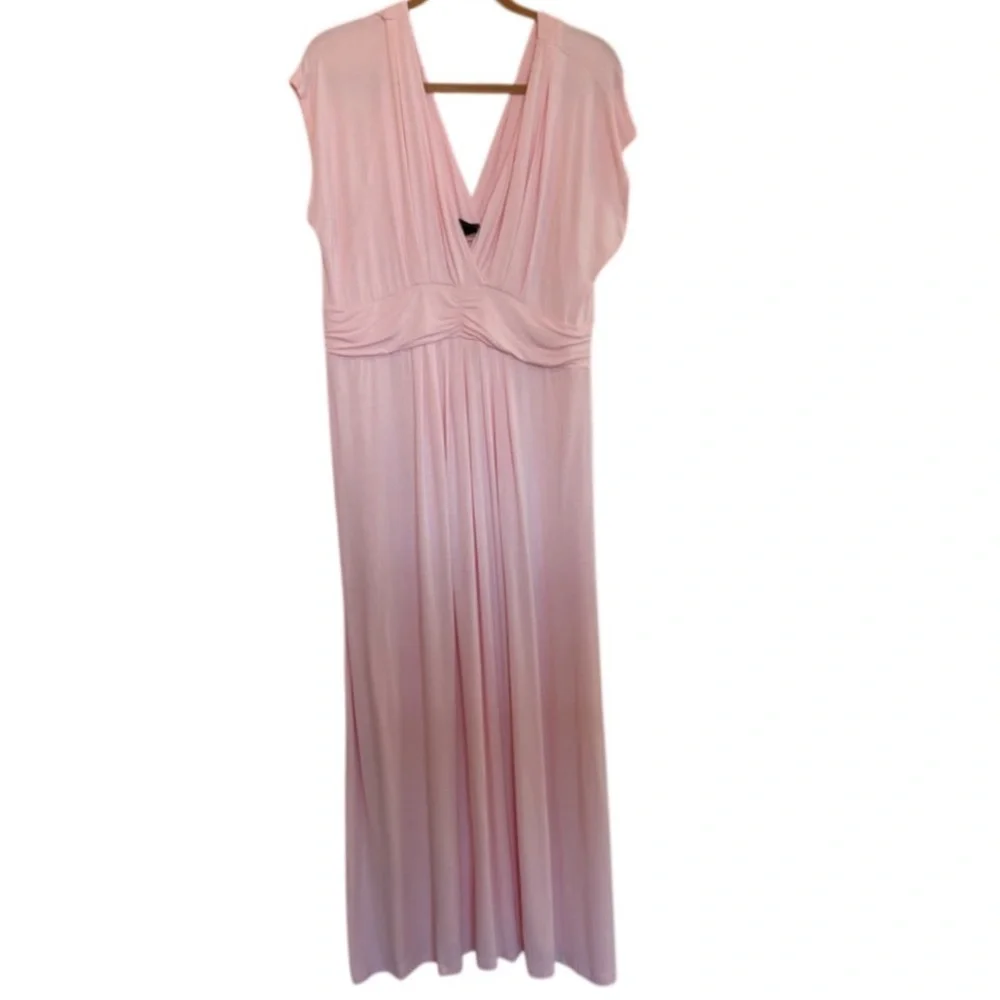 RESERVED IMAN Blush Pink Maxi Dress Plus Size 1X Short Empire Waist Flowy - Picture 2 of 16